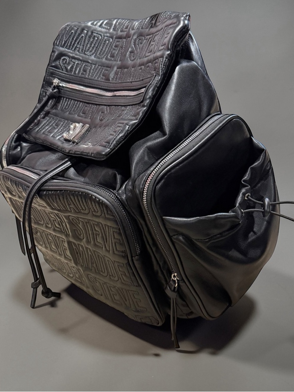 Steve Madden Black Faux Leather Diaper Bag Backpack - Picture 4 of 14